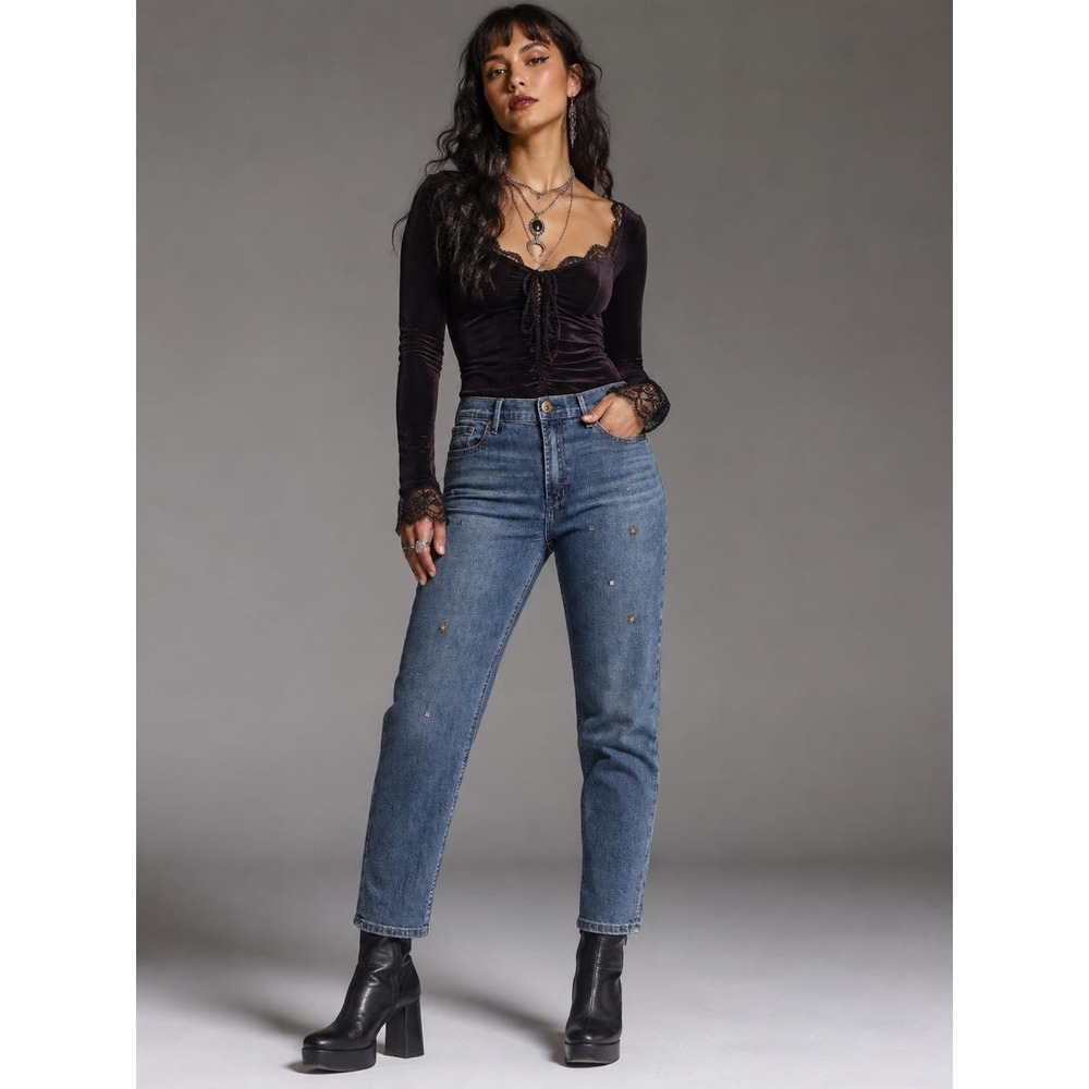 Celestial Jeans 2000s Whimsigoth Sun Studded High Rise Girlfriend Y2K Western